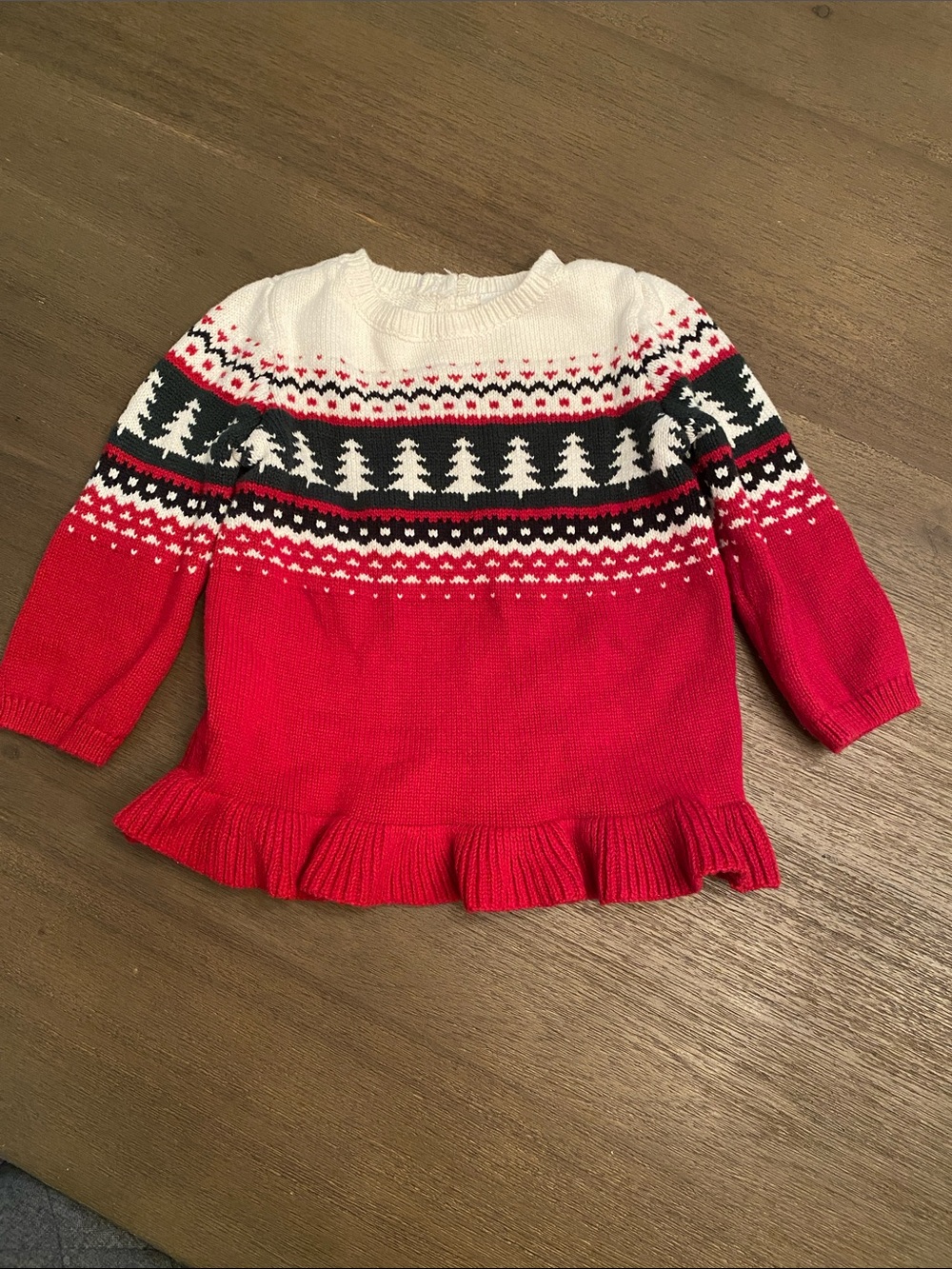 Carter's Red, White & Black Fair Isle Ruffle Hem Sweater